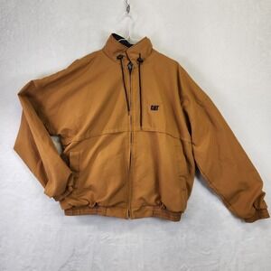 Vtg CAT Caterpillar‎ Jacket XL Brown Nylon Windbreaker Workwear Bomber